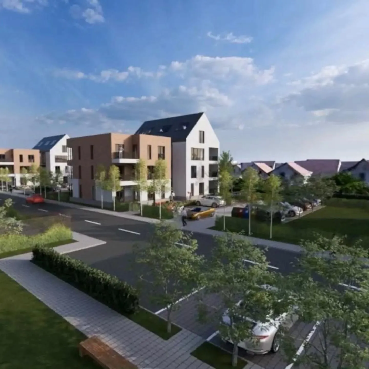 River Residence — blocuri cu acoperiș în două ape și balcoane